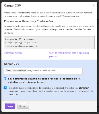 Carga de alumnado mediante csv