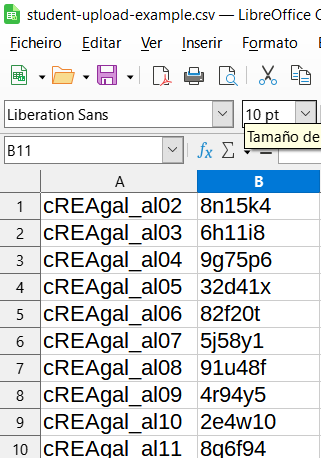 Hoja de cálculo en csv
