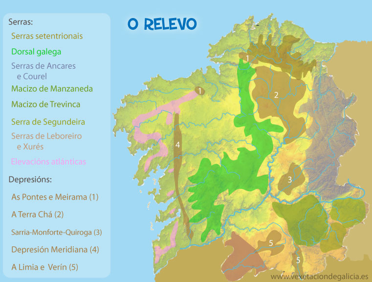 Mapa do relevo de Galicia