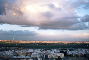 Fotografa lejana de Sevilla bajo un cielo nublado