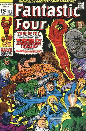 Portada nº 100 de cómic de los 4 fantástiocs de Marvel.