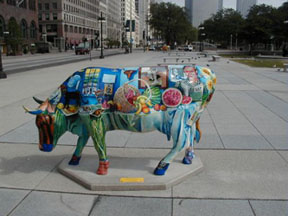 Escultura al aire libre. Obra de Autor: Othello anderson. Exposición: Cows on Parade, Chicago City, 1999.