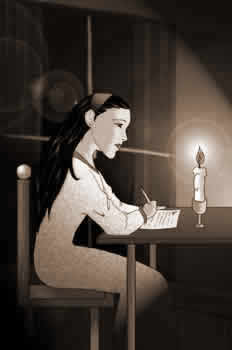 Una ni&ntilde;a lee a la luz de una vela.