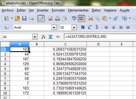 Números aleatorios con OpenOffice