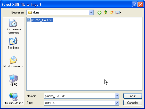Archivo .xlf a importar