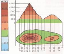 Mapa con curvas de nivel Escala de curvas de nivel sobre e baixo o nivel do mar