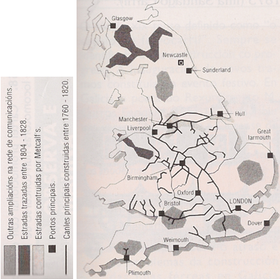 Mapa de canles e comunicacións en Gran Bretaña Mapa de canles e comunicacións en Gran Bretaña