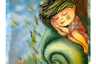 Animación realizada con Plastic na que vemos a un neno durmindo e a unhas follas desprazadas polo vento