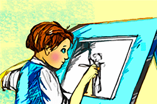 Un alumno traballando a técnica sobre un antigo rotoscopio