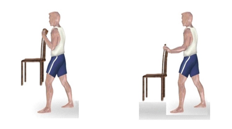 Dibujo de una persona levantando una silla primero con los brazos pegados al cuerpo y después con los brazos extendidos.