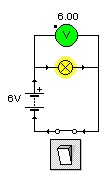 ESquema de un circuito simple con indicación del voltímetro.