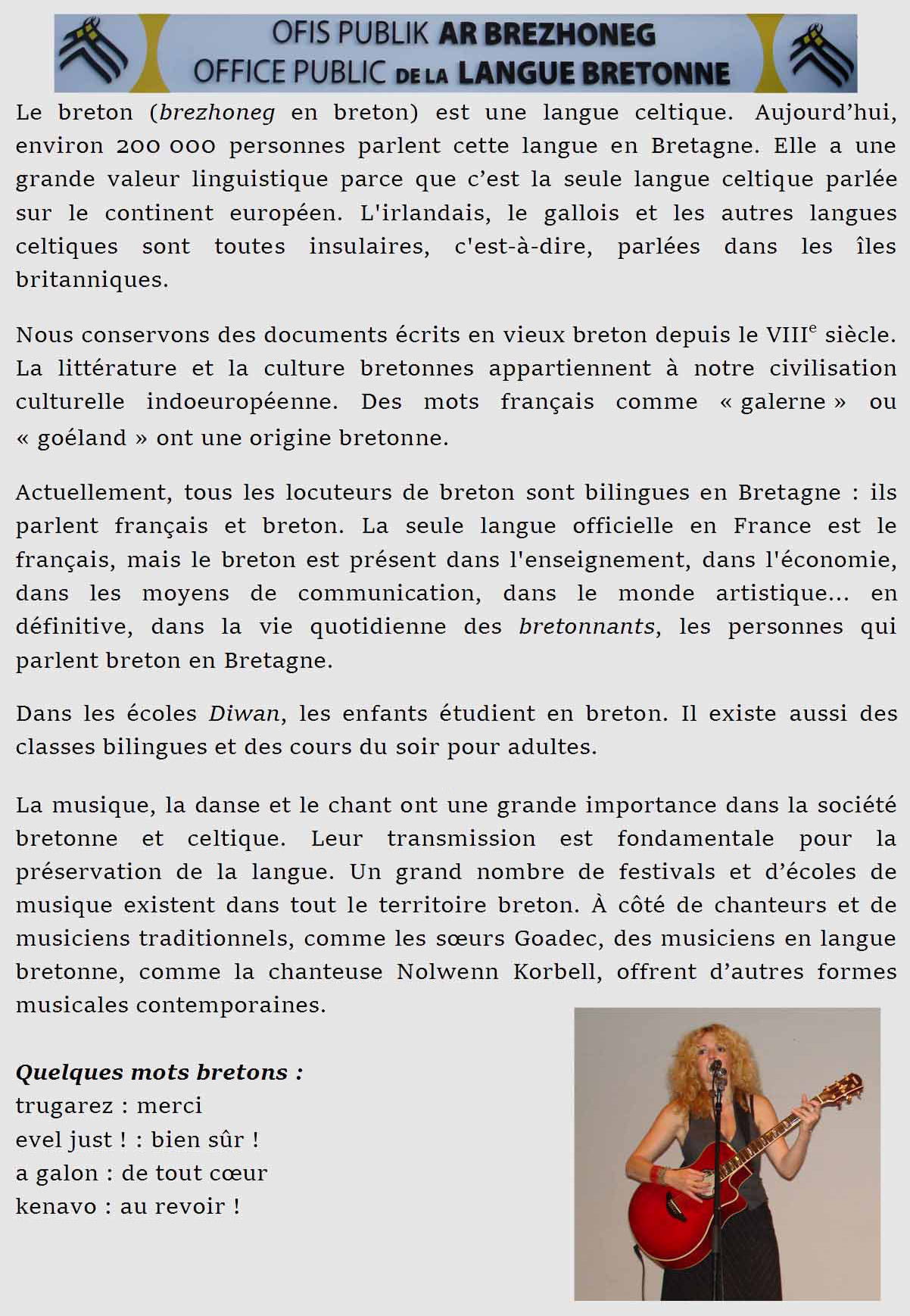 Langue bretonne Langue bretonne