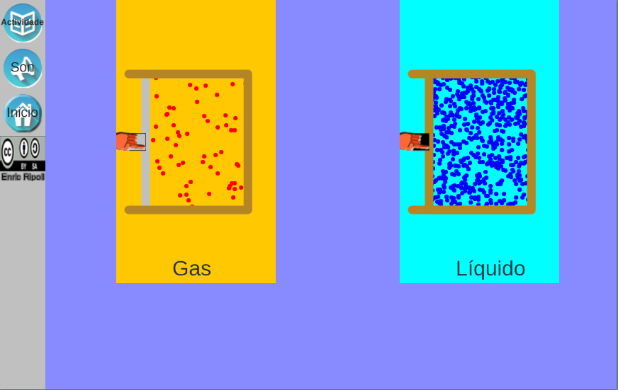 Na simulación o alumno pode observar o efecto que produce unha presión sobre un gas e sobre un líquido