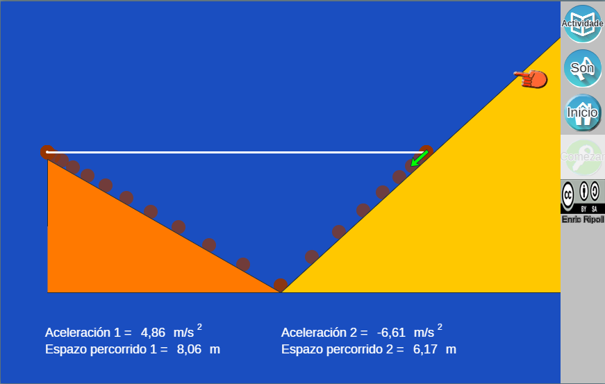 Na simulación, o alumno debe comprender que se sobre un corpo a resultante das forzas é nula, segurá un movemento rectilíneo e uniforme