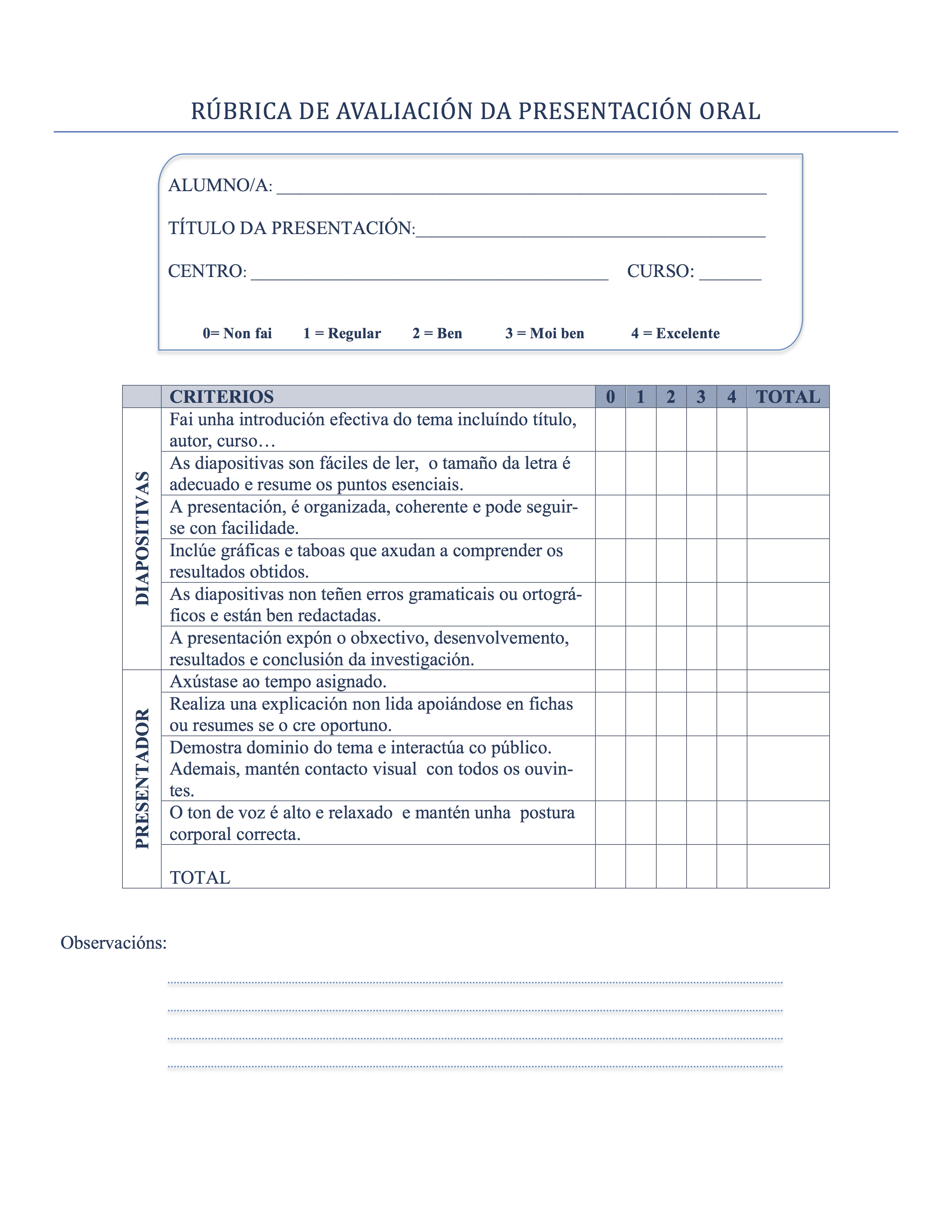 Rúbrica exposición oral. Rúbrica exposición oral.