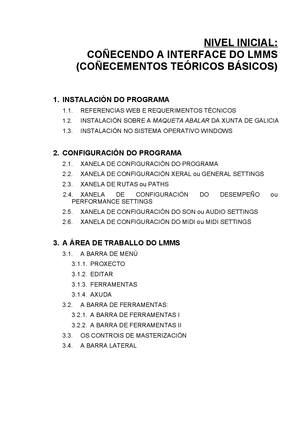 Índice do Nivel Inicial do LMMS