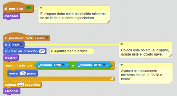 Código del objeto disparo