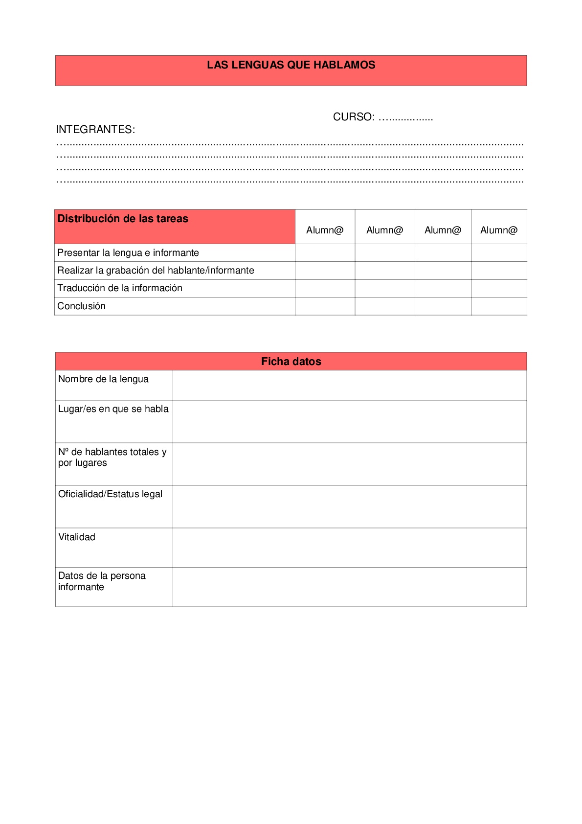 Ficha lenguas Ficha lenguas