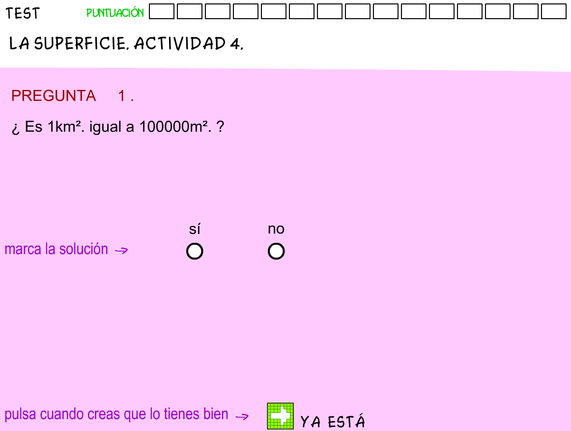Test de medidas de superficie Test de medidas de superficie