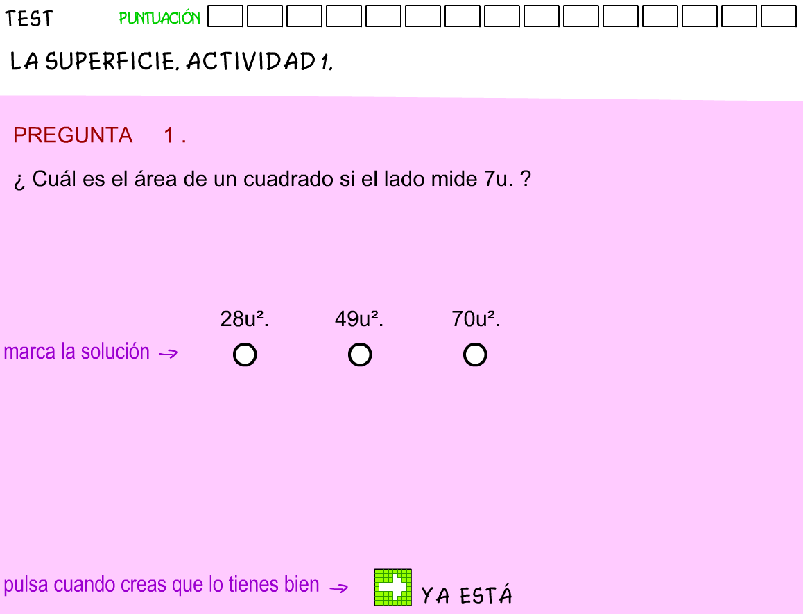 Test de medidas de superficie Test de medidas de superficie
