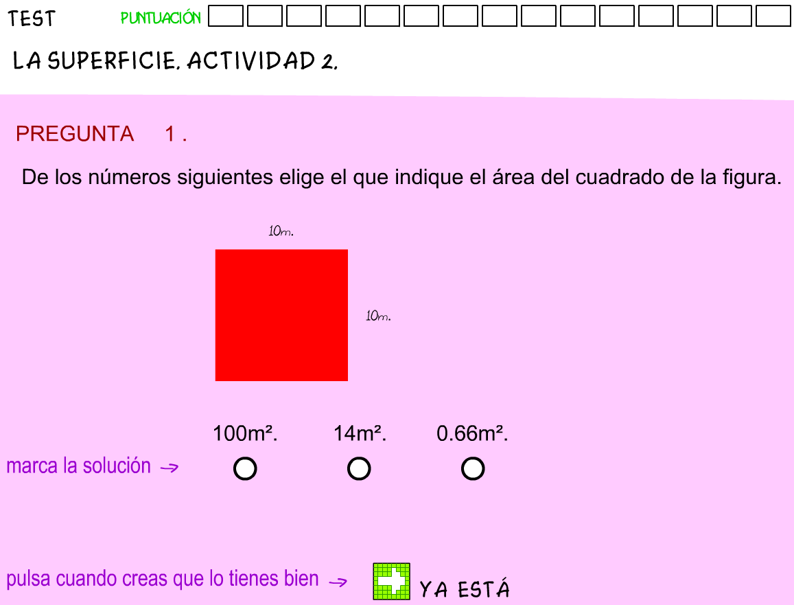 Test de medidas de superficie Test de medidas de superficie