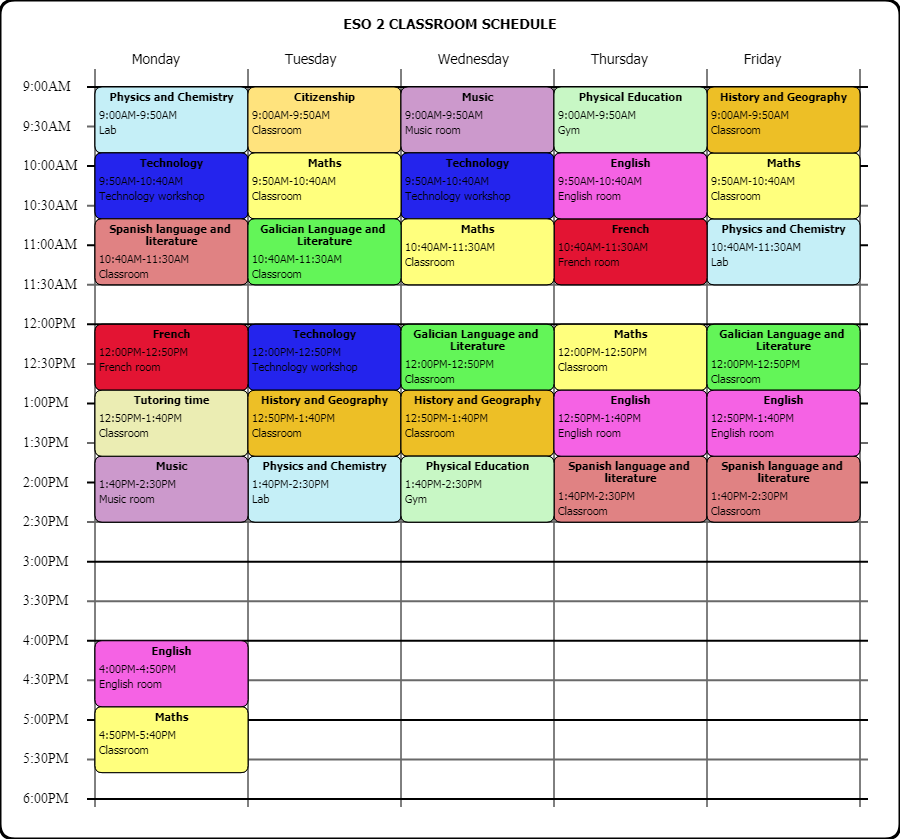 Classroom schedule Classroom schedule