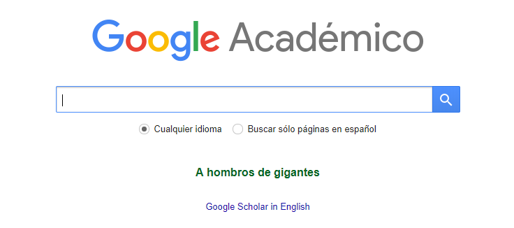 Portada de Google Scholar co lema "A hombros de gigantes"