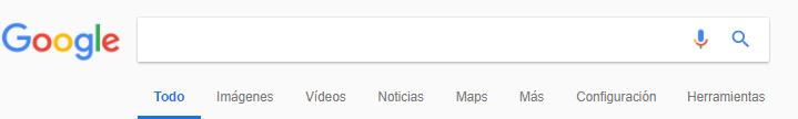 Menú de búsqueda inicial de Google