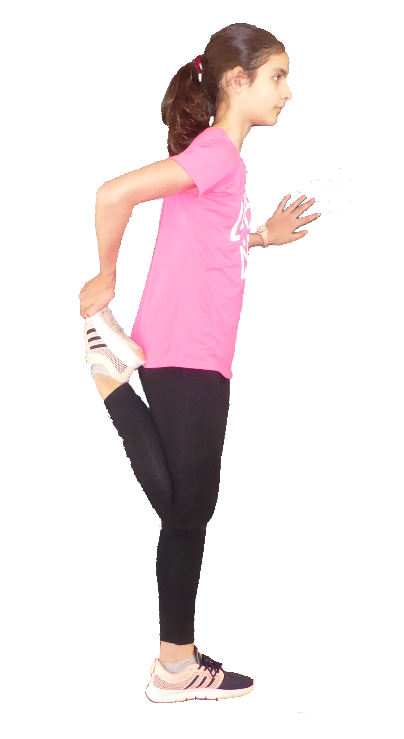 Andrea stretches quadriceps