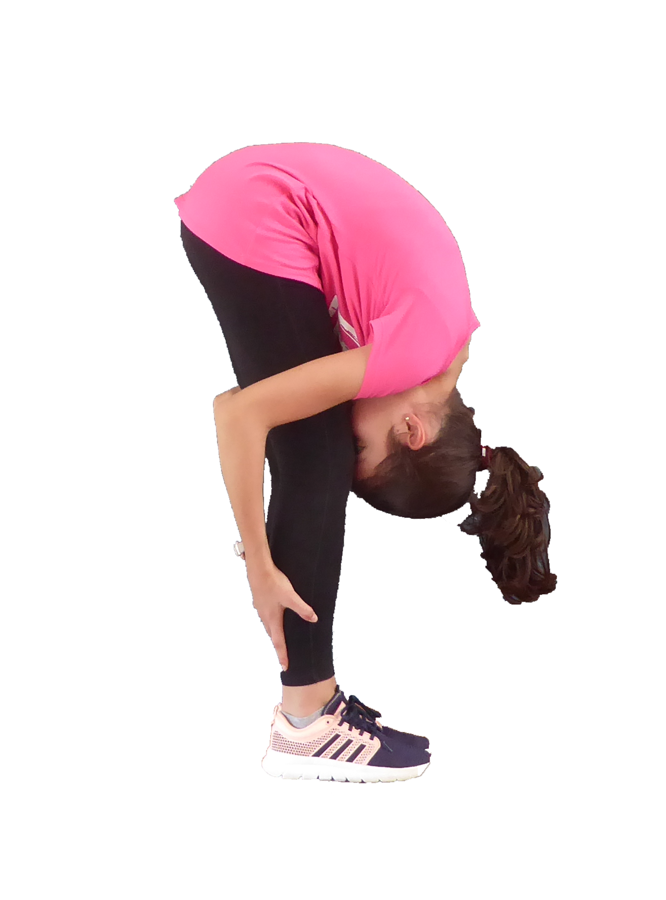 Andrea stretches hamstrings