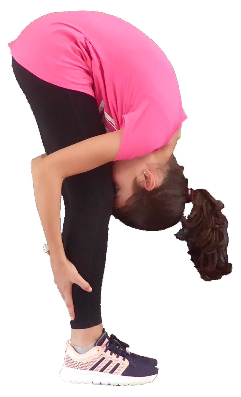 Andrea stretches hamstrings