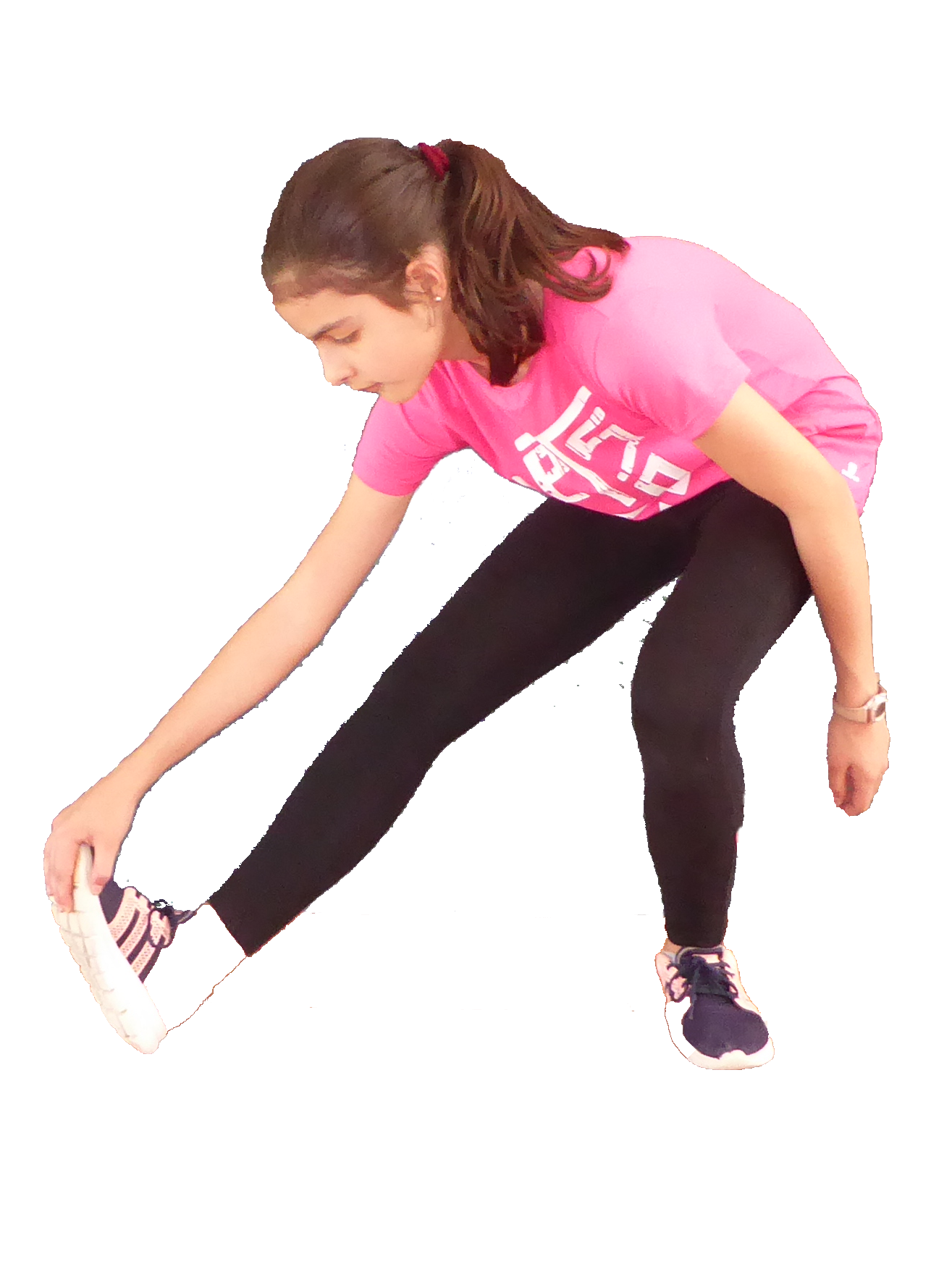 Andrea stretches calf muscles