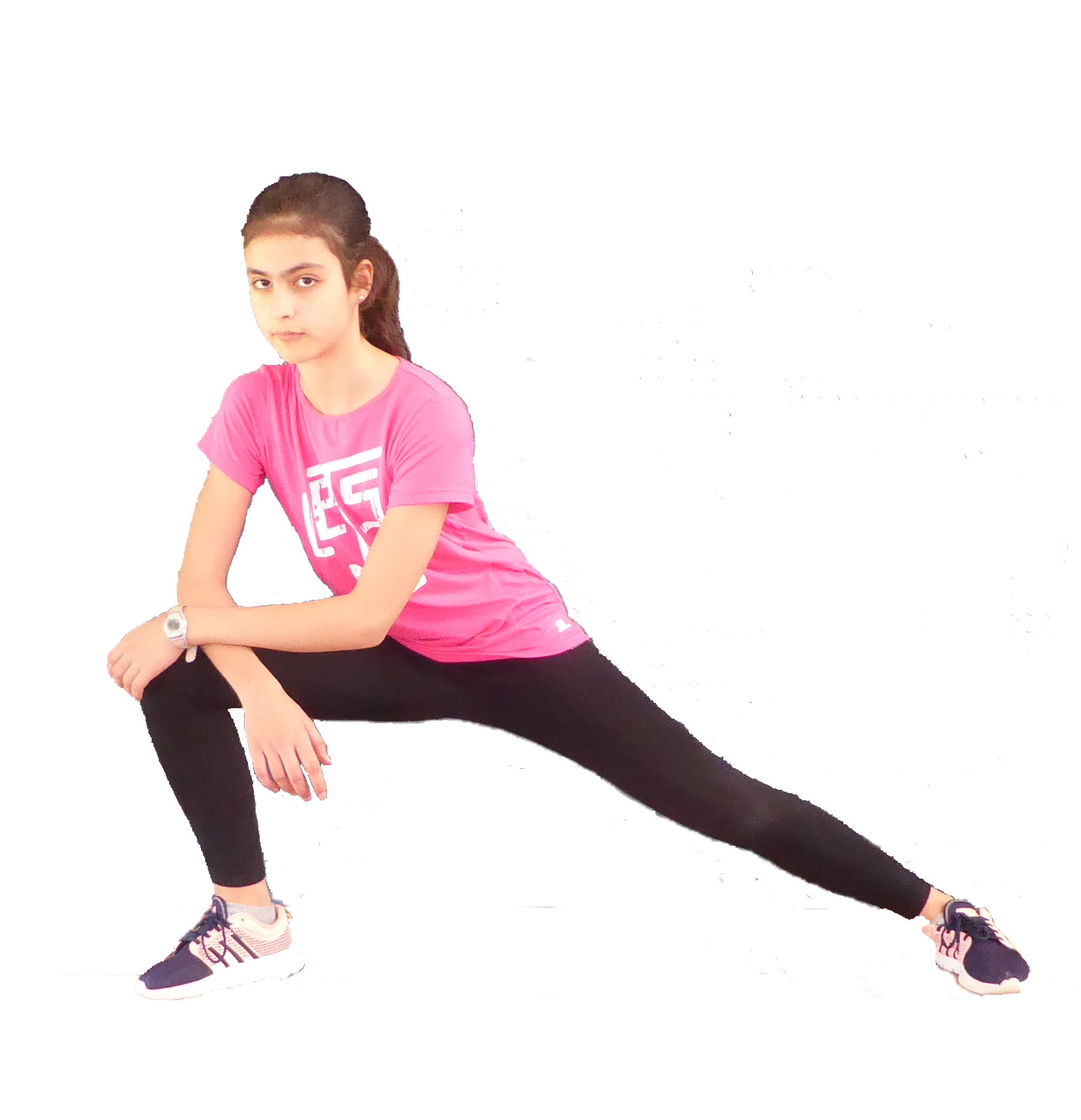 Andrea stretches adductors