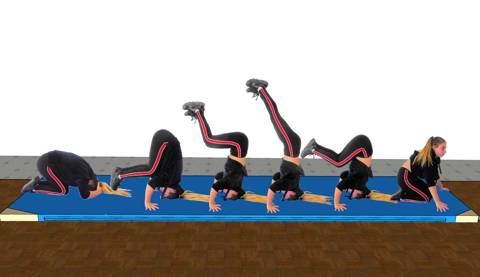 A student performing the headstand skill