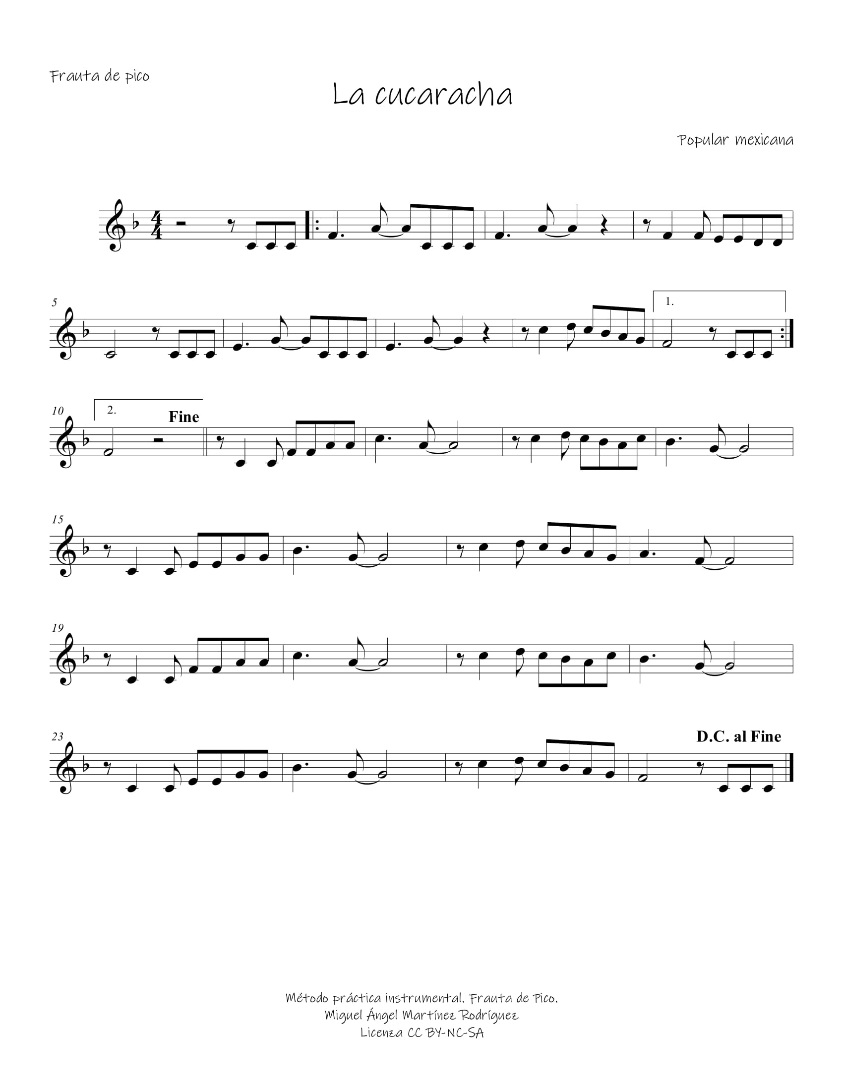 partitura la cucaracha