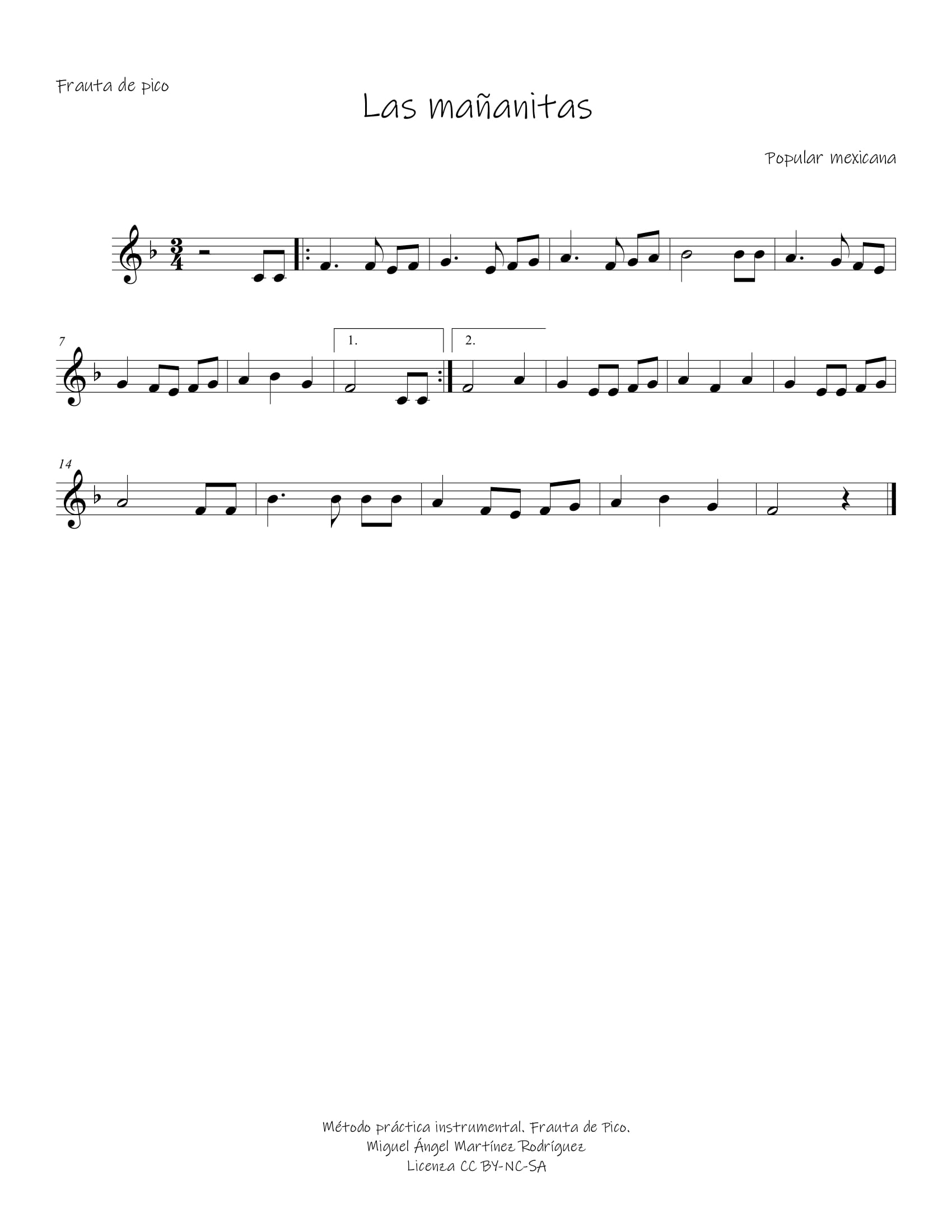 partitura las mañanitas