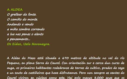Textos da páxina http://www.aldeadomazo.com/