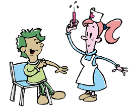 Imaxe: Debuxos dunha enfermenira vacinando un neno