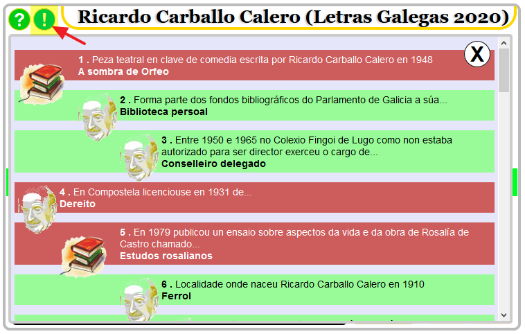 Captura do xogo "Brincaletras" sobre a vida e obra de Carballo Calero