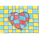 Heart on a chessboard in primary colours