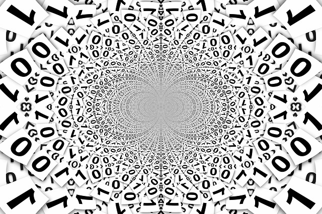 Espirais formadas con ceros e uns.