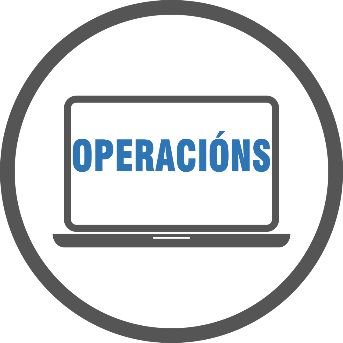 Operacións Icono co símbolo dun ordenador portátil e na súa pantalla o texto "operacións".