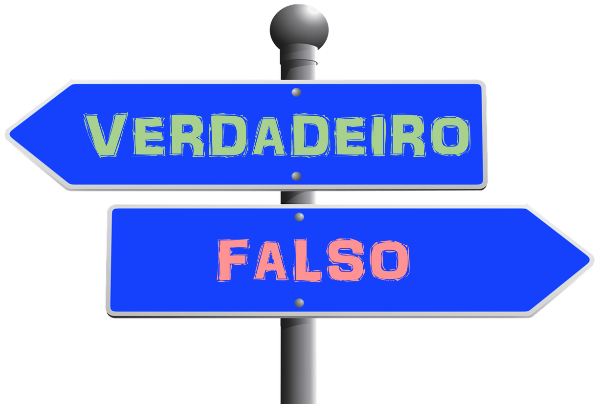 Carteis de direccións coas palabras "verdadeiro" e "falso"
