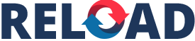 Logotipo co nome "reload" e na O unhas frechas cíclicas.