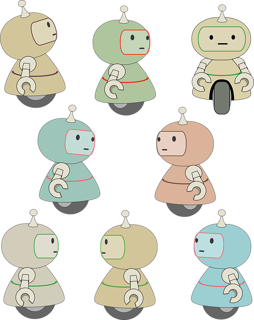 Debuxos de varios robots femininos simples en diversas posicións.