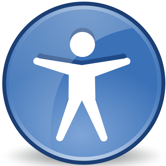 Accessibility Icono circular coa fingura dunha persoa cos brazos e pernas abertos.