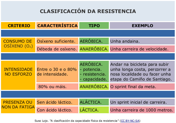 Clasificación da capacidade física da resistencia.