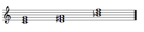DO-MI-SOL; RE-FA#-LA; SIb-RE-FA