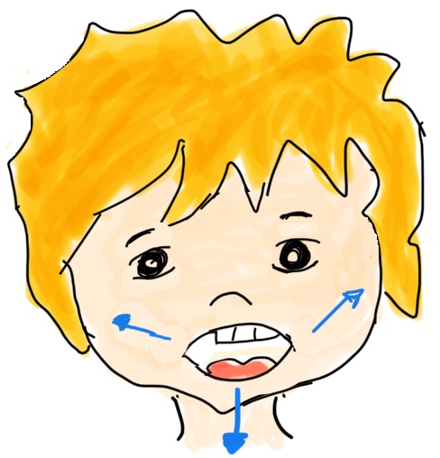 Neno coa boca aberta con frechas indicando a dirección da boca ao pronunciar as bocais a,e,i