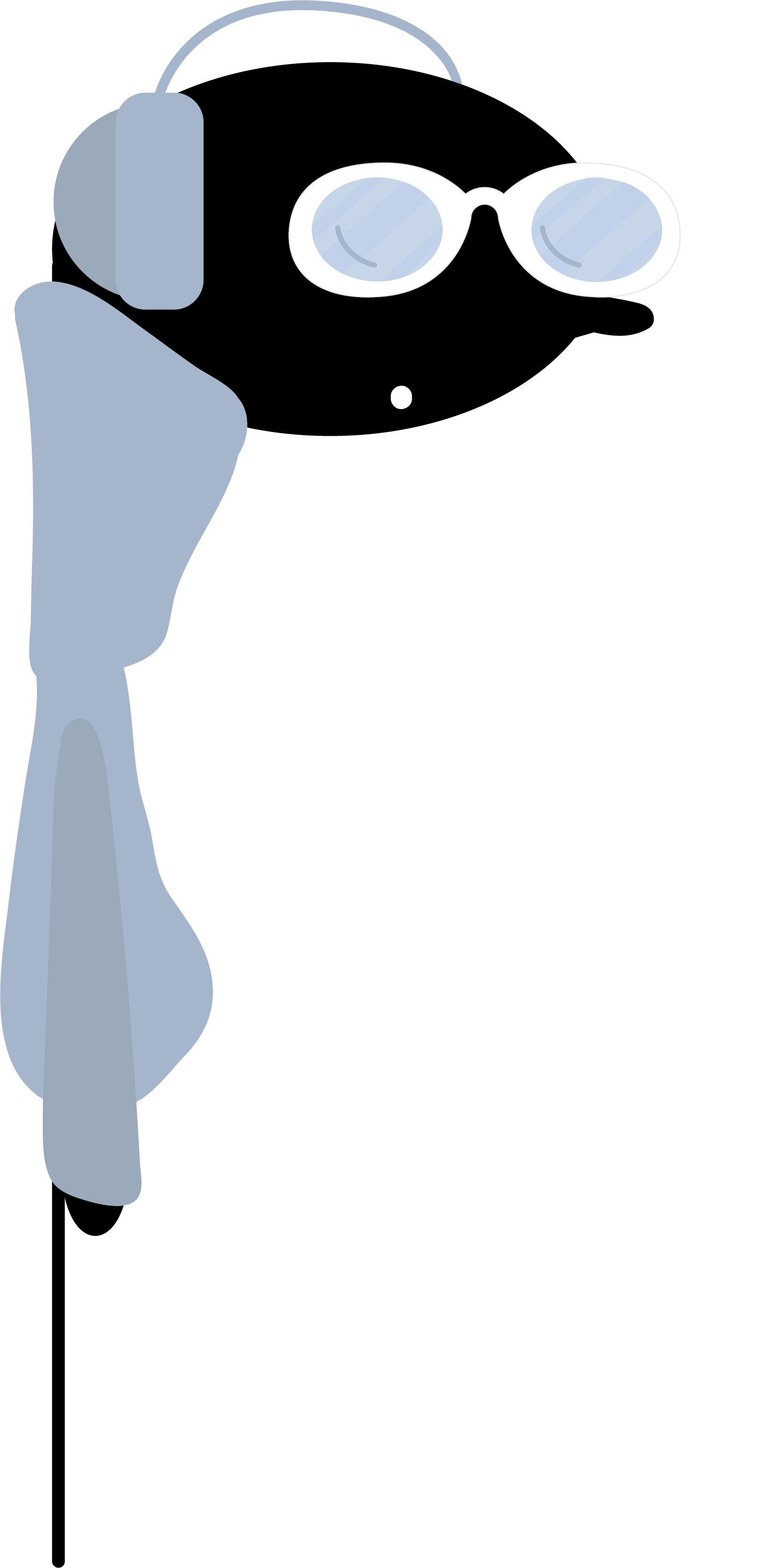 Argen escoitando Unha negra animada con gafas e cascos de música